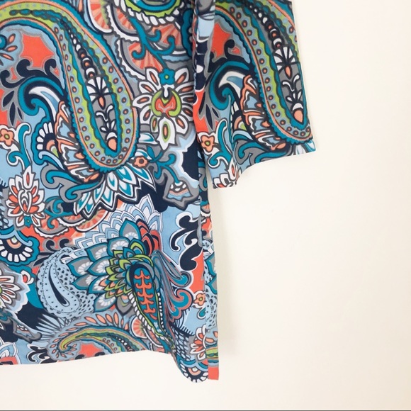 J Crew Factory Blue Paisley Shift Dress 3/4 Sleeve - Picture 2 of 8